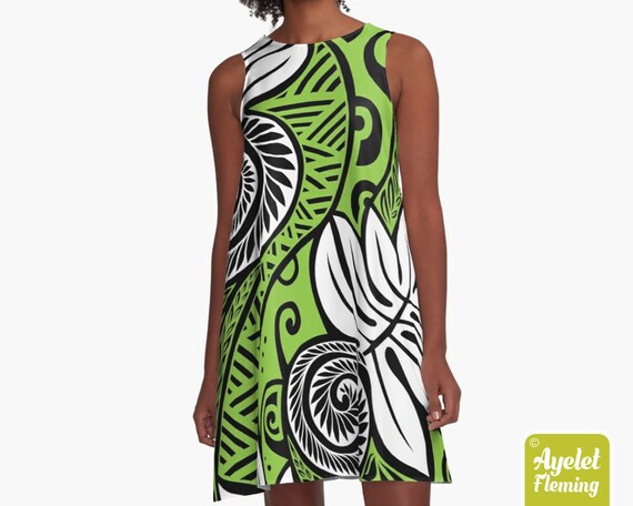 Polynesian dress Hawaiian dress women Blue green tiki dress XS-2XL