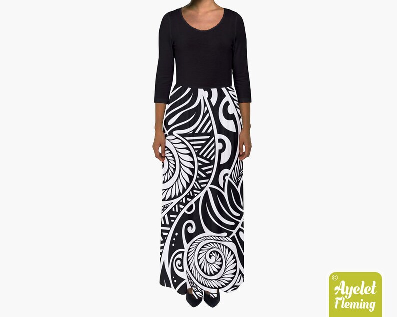 Polynesian Dress Hawaiian Dress Ulu Black White Cotton Etsy New Zealand