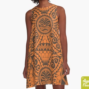 Polynesian dress - Hawaiian dress women - Orange brown tiki dress - Size XXS-4XL