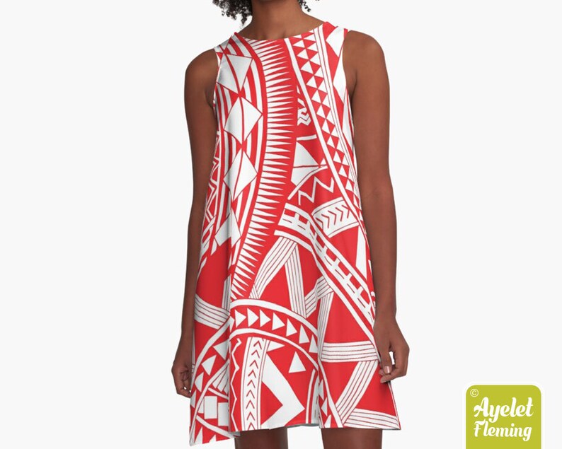 Red white tiki dress Hawaiian dress women Size XXS-4XL Polynesian dress Samoan