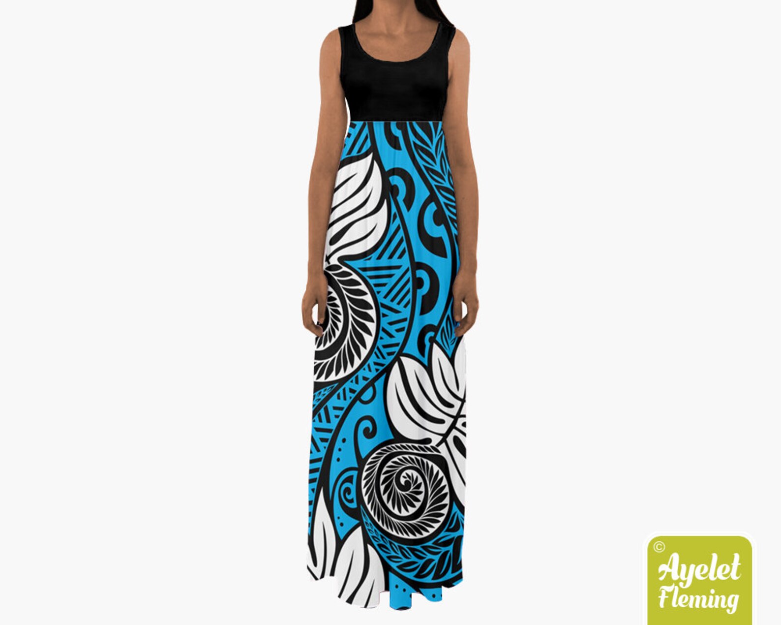 Hawaiian Dress Ulu Polynesian Dress Black Blue White Etsy