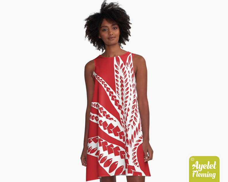 Hawaiian Dress Women Polynesian Dress Red White Bird of Etsy