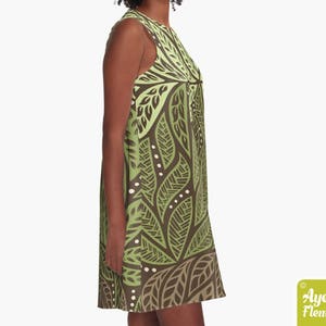 Hawaiian dress women Polynesian dress Green brown tiki dress Size XXS-4XL image 4