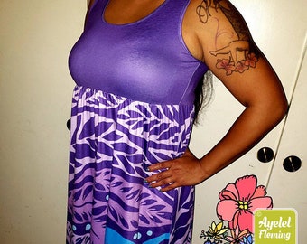 Hawaiian dress - Polynesian dress - Purple blue empire waist muumuu dress - Size XS-5XL