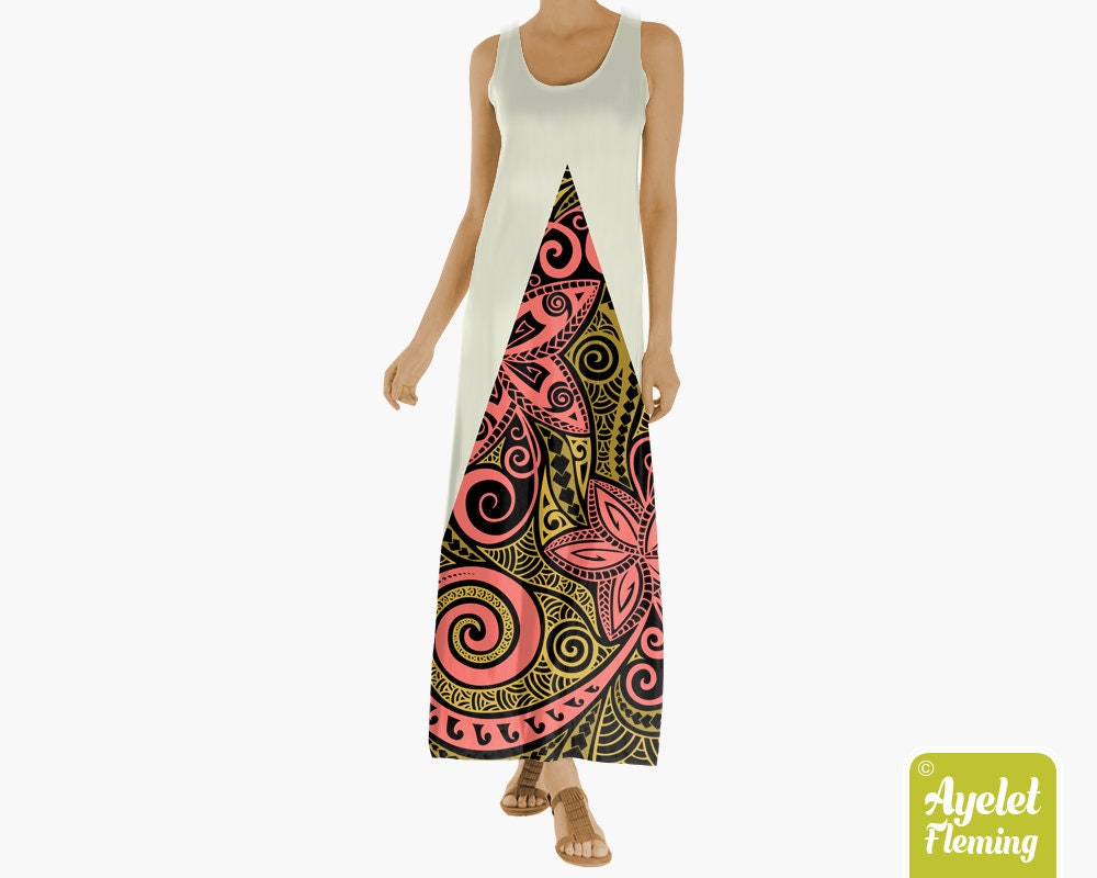 Hawaiian dresses Polynesian dress Maxi dress Pearl black Etsy