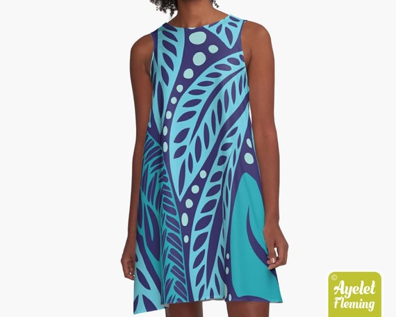 blue hawaiian dress women 904R-Hawaiian Dress Fern Hibiscus Blue 2X main image 0