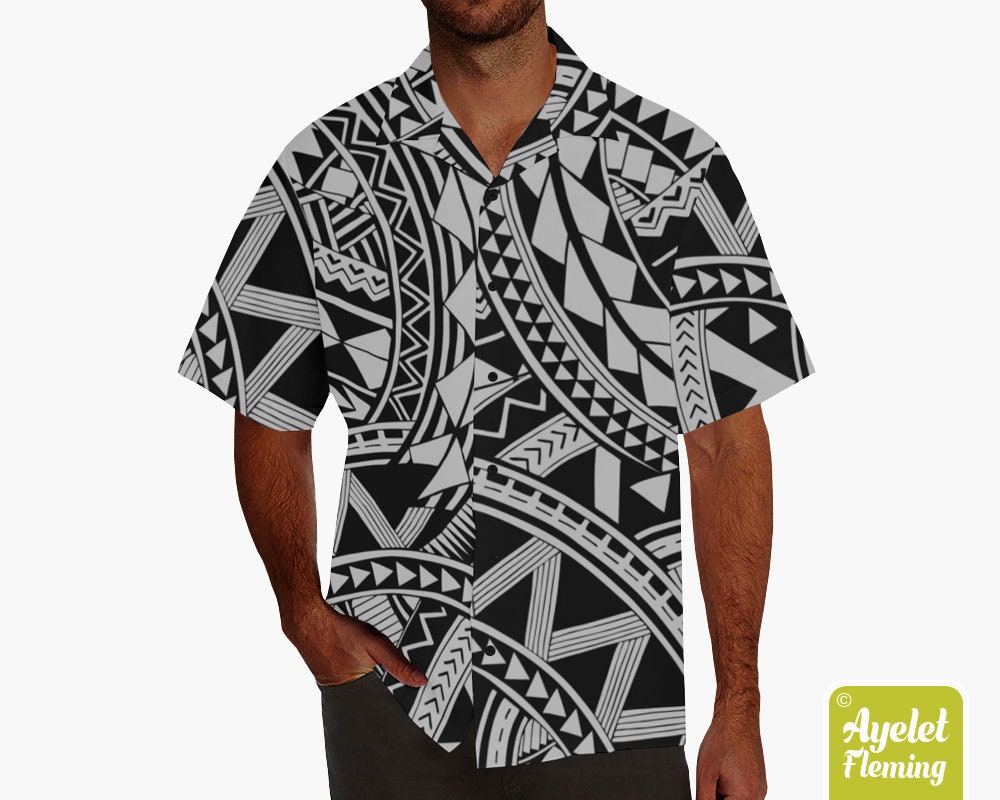 Hawaiian shirt men Polynesian shirt Samoan shirt Black | Etsy