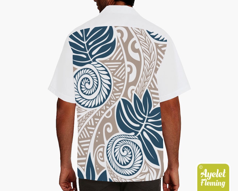 Samoan shirt Polynesian shirt Half light brown blue white ulu floral bowling shirt S-5XL Hawaiian shirt men