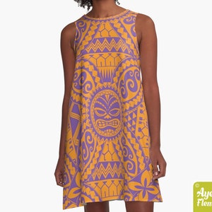 Polynesian dress - Hawaiian dress women - Purple orange tiki dress - Size XXS-4XL
