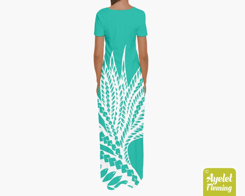 Hawaiian Dresses Polynesian Dress Turquoise White Floral Etsy