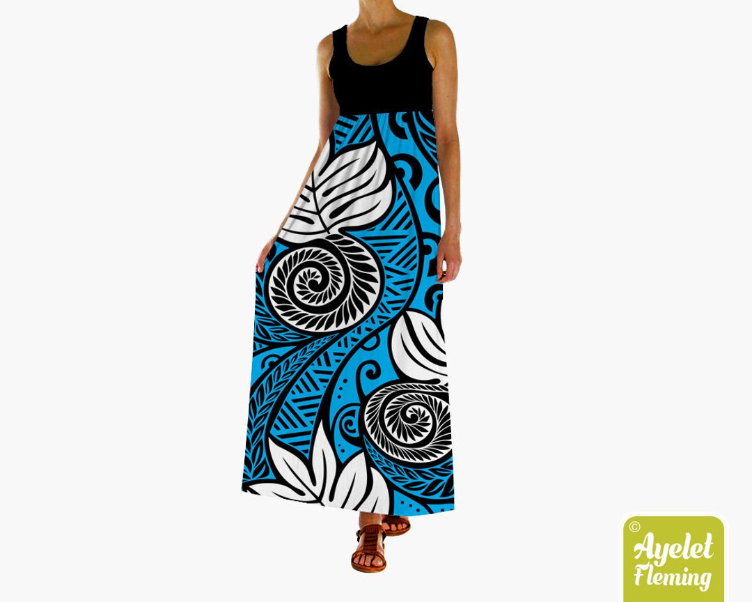 Hawaiian Dress Ulu Polynesian Dress Black Blue White Empire Waist Hawaii Dress Size XS5XL Etsy