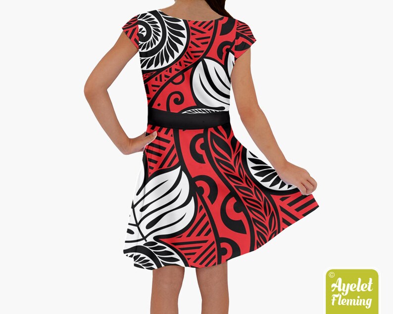 Girls hawaiian dress ulu Black red white short sleeve Samoan dress Polynesian dress