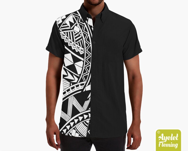 Polynesian shirt Half black and white button up shirt men Samoan Clothing Hawaiian shirt men