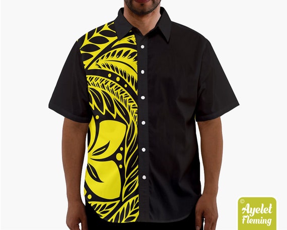 Mens yellow hawaiian shirt hot sale