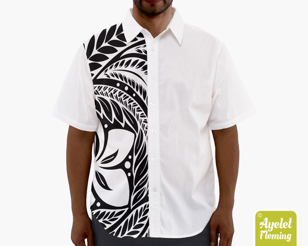 Polynesian Shirt Samoan Shirt Hawaiian Shirt Men White Black Floral Button up Shirt Men Size XS 5XL Etsy UK