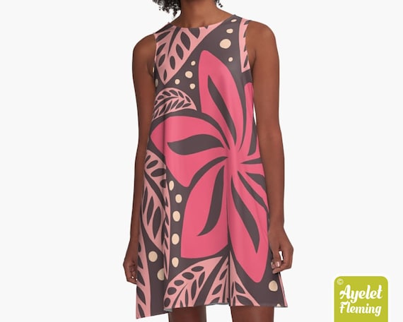 Hawaiian dress women - Polynesian dress - Pink aubergine tiki dress - Size XXS-4XL