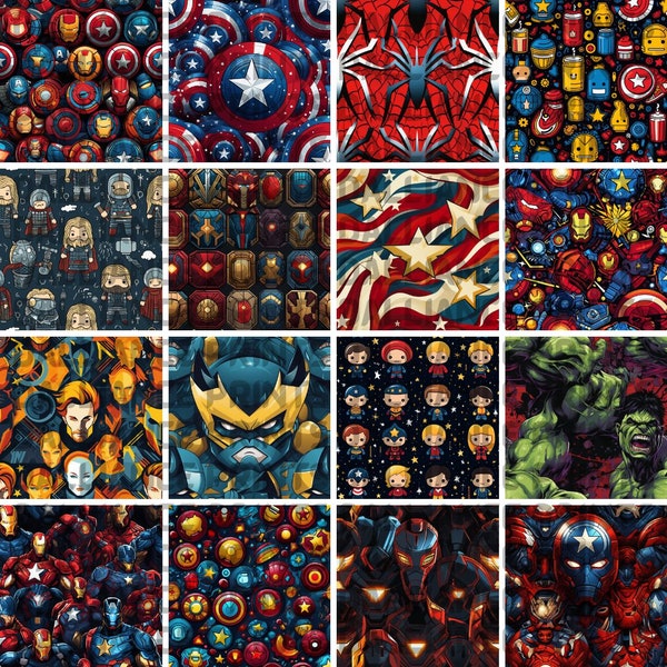 85 Marvel inspired Super Hero Seamless Patterns - Digital Paper - Digital Download - High Quality 300dpi - PNG files - Unique Artwork