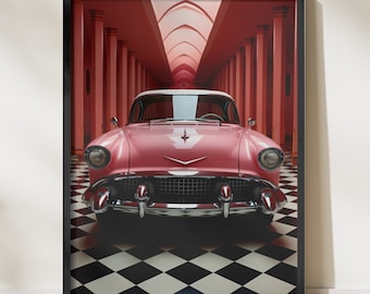 Stampa artistica Cadillac rosa: decorazione murale con auto d'epoca (download digitale)