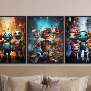 3 Robot Wall Prints - Robot Print - Printable Wall Art - Kids Poster - Digital Download - High Quality 300dpi - JPEG file - Unique Artwork