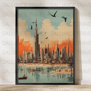 Impresión de Dubai - Cartel de Dubai - Arte de la pared de Dubai - Impresión de los Emiratos Árabes Unidos - Cartel de Oriente Medio - Arte árabe - Decoración de la pared - Impresión de viaje - Cartel de viaje
