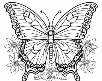 50 Butterfly Coloring Pages: Unique Designs for Adults & Children (Digital Download)