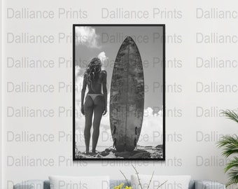 Surf Poster - Surf Print - Surf Lady Wall Art - Surf Photo - Digital Download - High Quality 300dpi - JPEG file - Unique Artwork