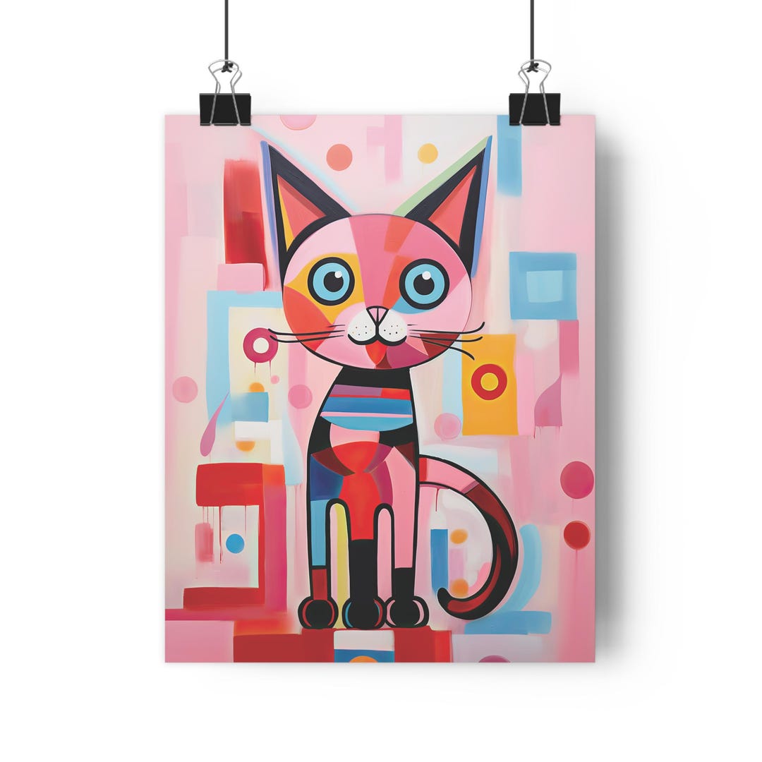 カラフルな猫のポップアートプリント：ファンキーな子供用壁飾り