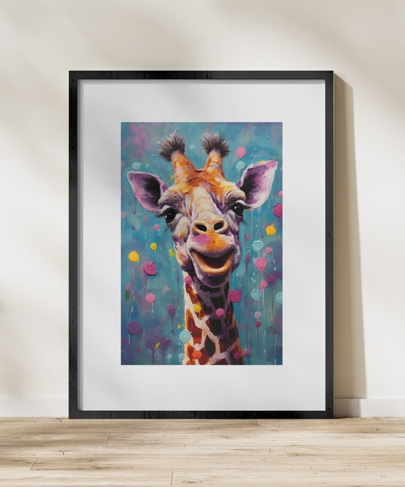 動物のウォールアートプリント：カバ、キリン、シマウマ（デジタル