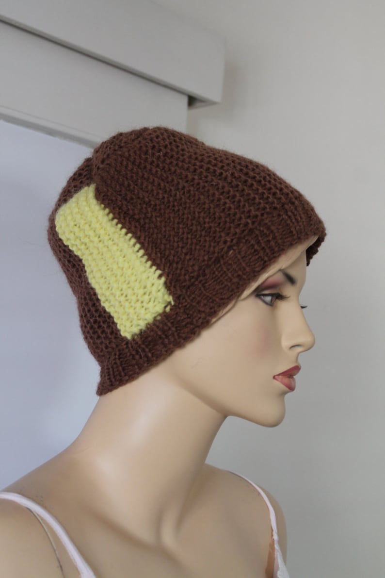 Luxury yarn Brown Yellow Chunky Hand Knitted Hat for Men Women Winter accessories Knit beanie Warm Winter hat Ready to ship