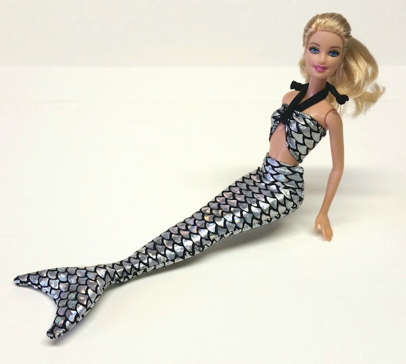 Mermaid Tail and Top Set for 12 Fashion Dolls Silver Metallic