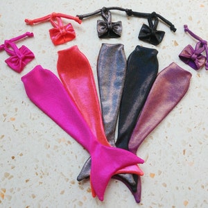 Doll mermaid tail and top set for 11.5&quot; fashion dolls in holographic shimmery spandex, gift under 20, girls,party favor, water play,handmade