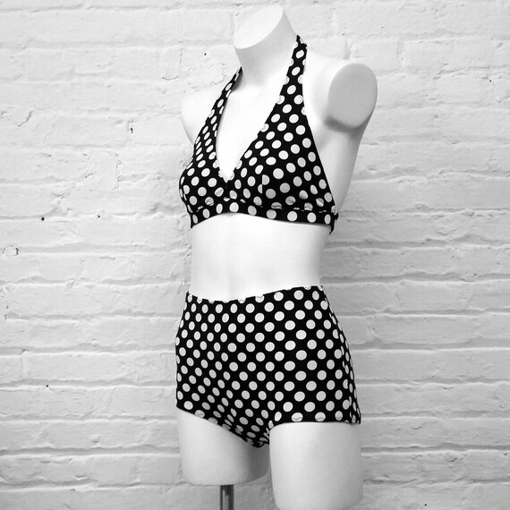 black and white polka dot high waisted bikini