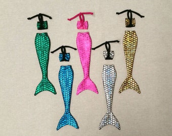 2 doll mermaid tail sets for 12" fashion dolls, costume, choose from green, blue, pink,gold or silver, party favor, gift for girl, handmade