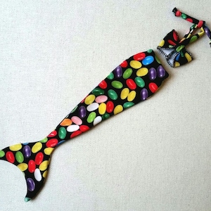 Mermaid tail and top set for 1:6 scale doll in jellybeans print spandex, 11.5-12&quot; fashion, 1/6 handmade doll clothes,toys, gift, party favor