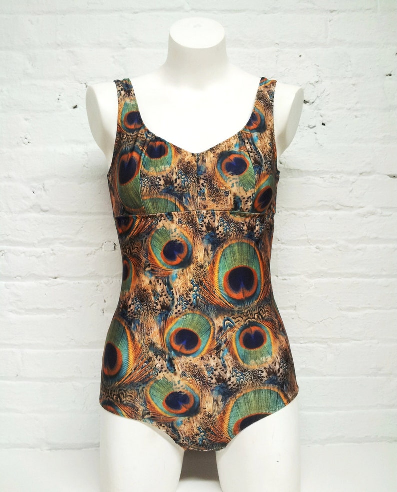 Retro One Piece Swimsuit in Peacock Feather Print / Custom - Etsy