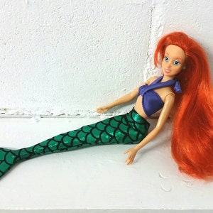 Ariel mermaid tail and top set for 12&quot; fashion dolls, 1/6 scale, green fish scales, the little mermaid, gift for girl, stocking stuffers