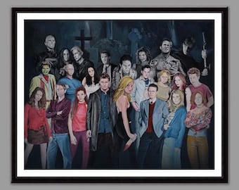 Buffy The Vampire Slayer / Angel ensemble - 11'' x 14'' digital print of original handpainted acrylic painting - Limited Run