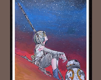 Rey - Star Wars The Force Awakens A3 digital print of original acrylic painting