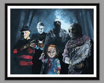 80&#39;s Horror movie villain reunion - 11&#39;&#39; x 14&#39;&#39; digital print of original handpainted acrylic painting - Limited Run