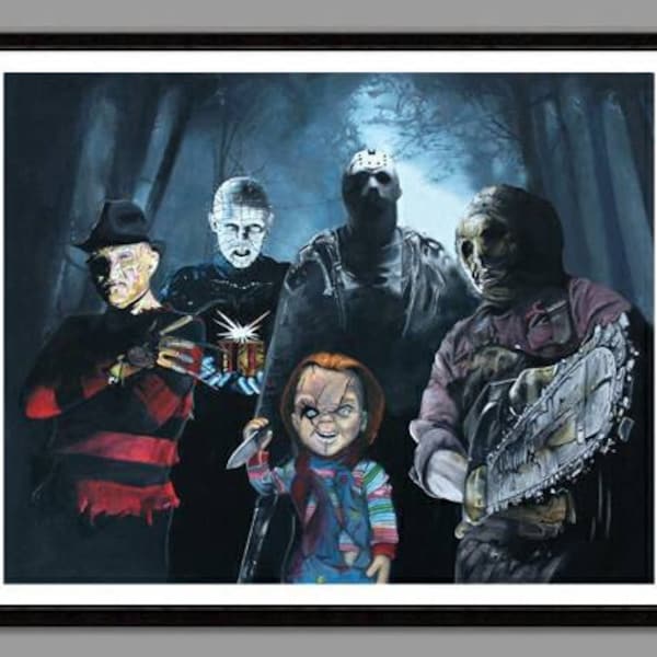80's Horror movie villain reunion - 11'' x 14'' digital print of original handpainted acrylic painting - Limited Run