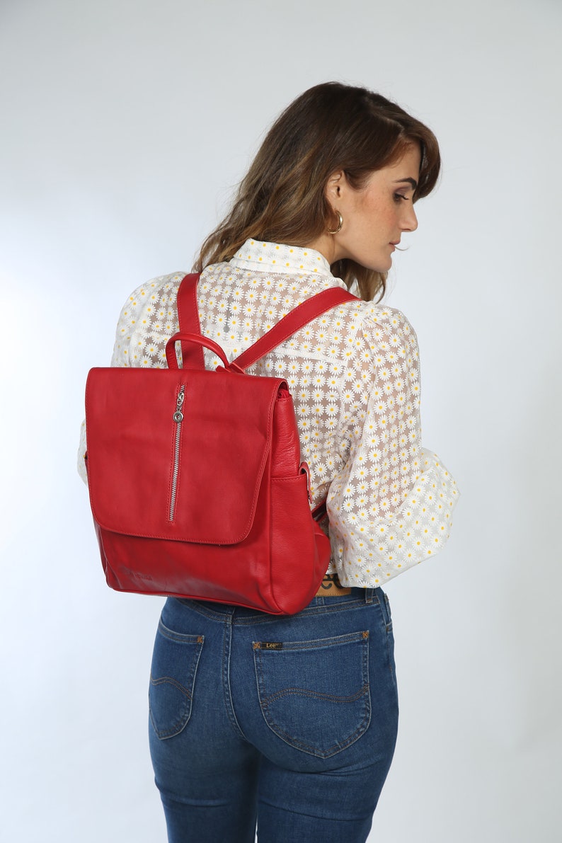 Large backpack Women backpack Red Bag Leather Red backpack | Etsy