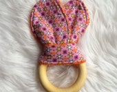 Wooden teething ring, teething toy, bunny ear teether, sensory toy, baby shower, baby gift