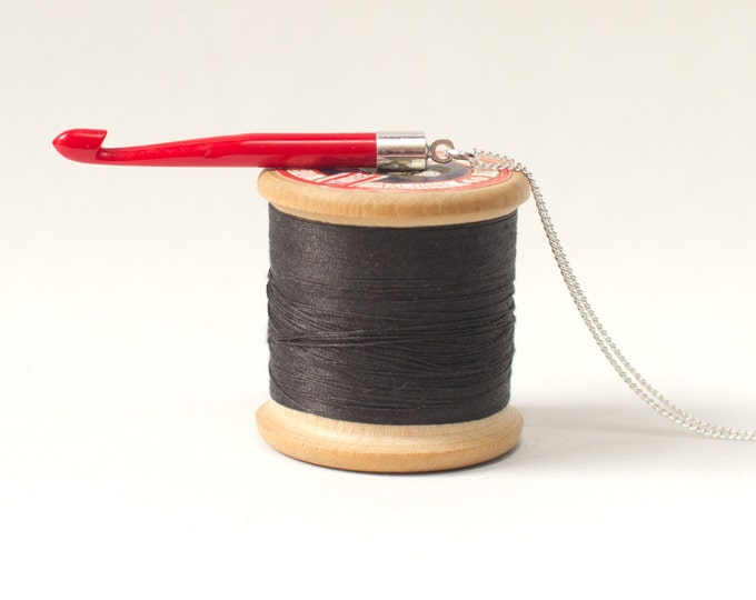 Crochet Hook Necklace in Red. Pendant Necklace. Gift for Her. Etsy