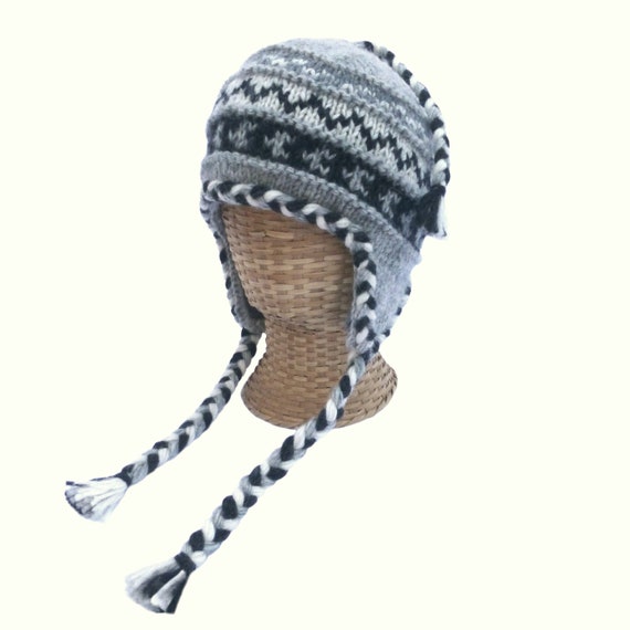 BOBBLE HAT WOOL KNIT WARM WINTER EARFLAP BEANIE FLEECE LINED BLUE /& GREEN