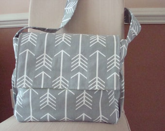 Gray Arrow Print/Yellow Lining Messenger Diaper Bag