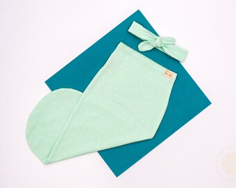 Mint Dot, Original Cocoon Swaddle Sack + Juego de diadema