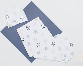 Starlight, Original Cocoon Swaddle Sack + Beanie Hat Set
