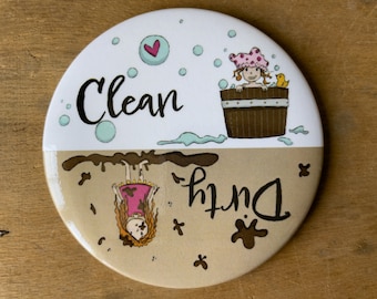 Invert magnet for dishwasher, english version "dirty" et "clean", 3 inches in diameter, nice gift idea, ideal for home