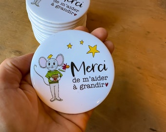 Mignon aimant pour frigo avec petite souris qui dit :"Merci de m'aider à grandir" , 3 pouces de diamètre , aimants bureau, cadeau éducateur