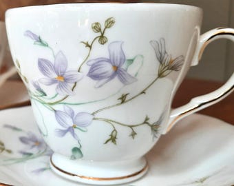 English teacup with saucer with pansies_Winchester_Bone China _Sweet Violets